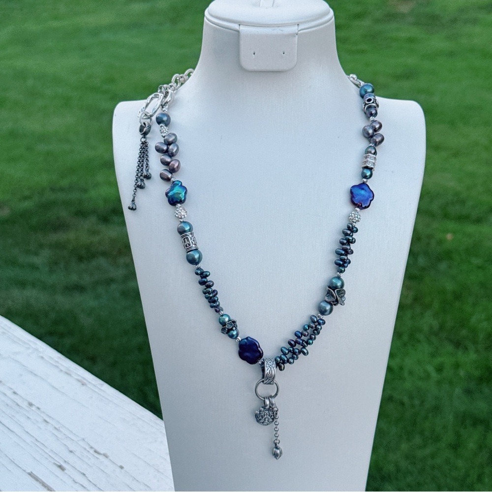 X598 Handmade Freshwater Blueberry Luster Baroque Pearl Long Necklace